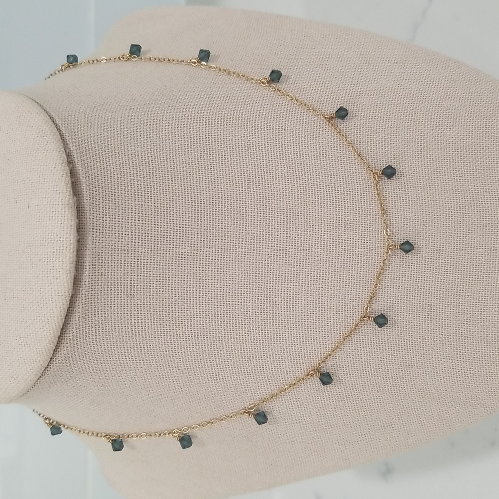 Hand Crafted blue crystal gold necklace
